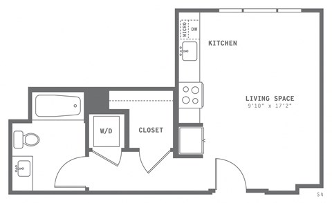 Floor plan for studio, 1 bath, 434 sqft